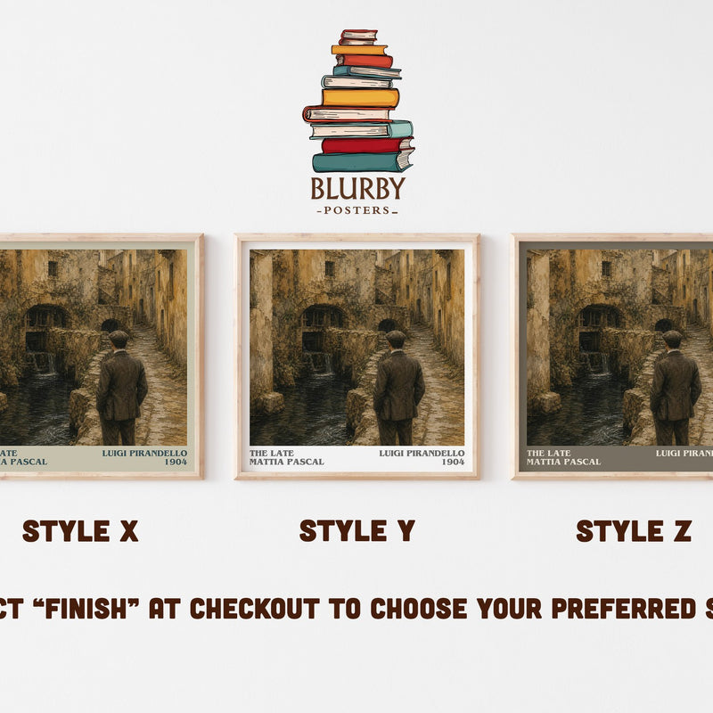 The Late Mattia Pascal literary print in frame leaning in hallway – literary fiction wall art