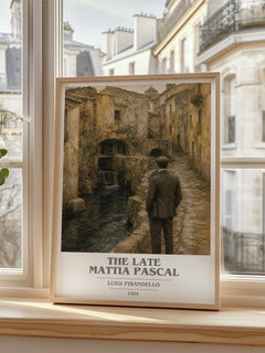 The Late Mattia Pascal Book Cover Poster by Luigi Pirandello – framed print by a bright window