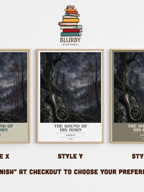 The Sound Of His Horn book cover print in frame leaning in hallway – dystopian wall art