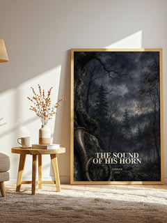 The Sound Of His Horn watercolour print in frame leaning in hallway – dystopian wall art