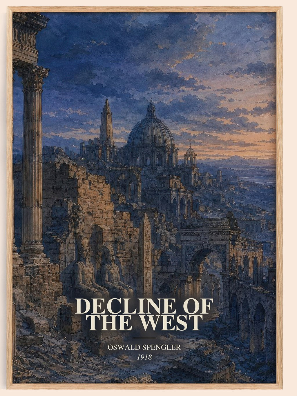 Decline of the West watercolour book poster by Oswald Spengler – framed literary art print