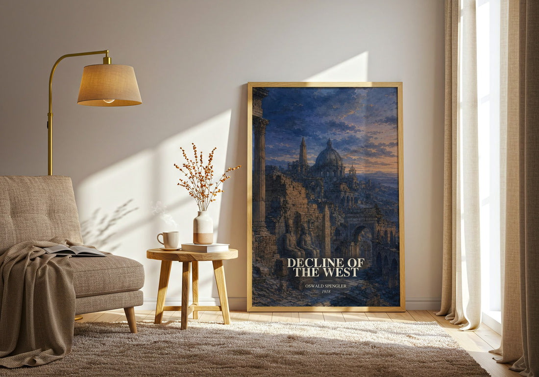 Decline of the West watercolour print in frame leaning in hallway – philosophy wall art