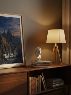 Decline of the West watercolour print on bookshelf – Oswald Spengler fan gift