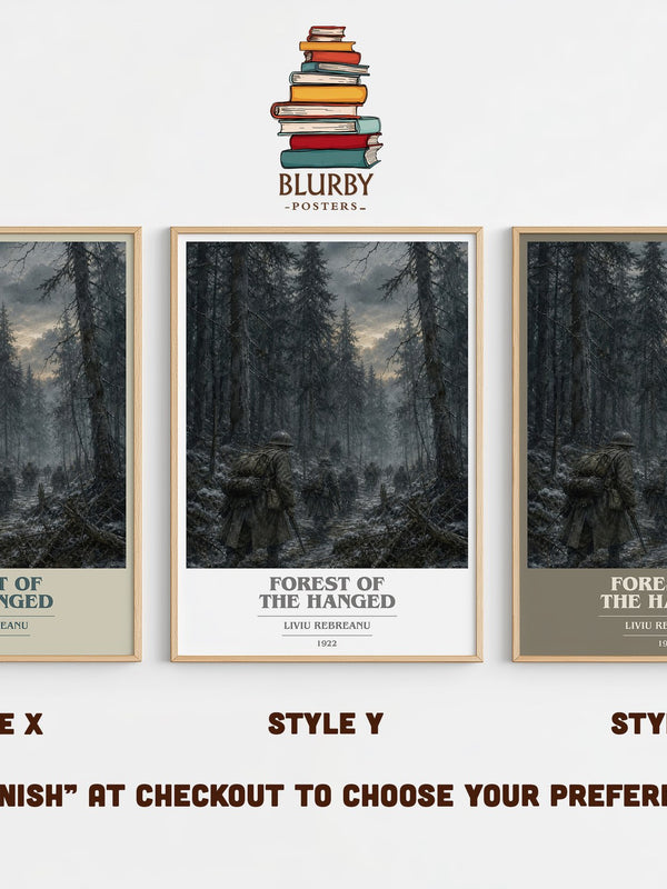 Forest of the Hanged book cover print in frame leaning in hallway – literary fiction wall art