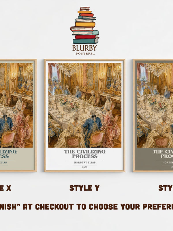 The Civilizing Process book cover print in frame leaning in hallway – non fiction wall art