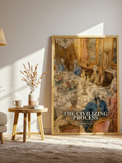 The Civilizing Process watercolour print in frame leaning in hallway – non fiction wall art