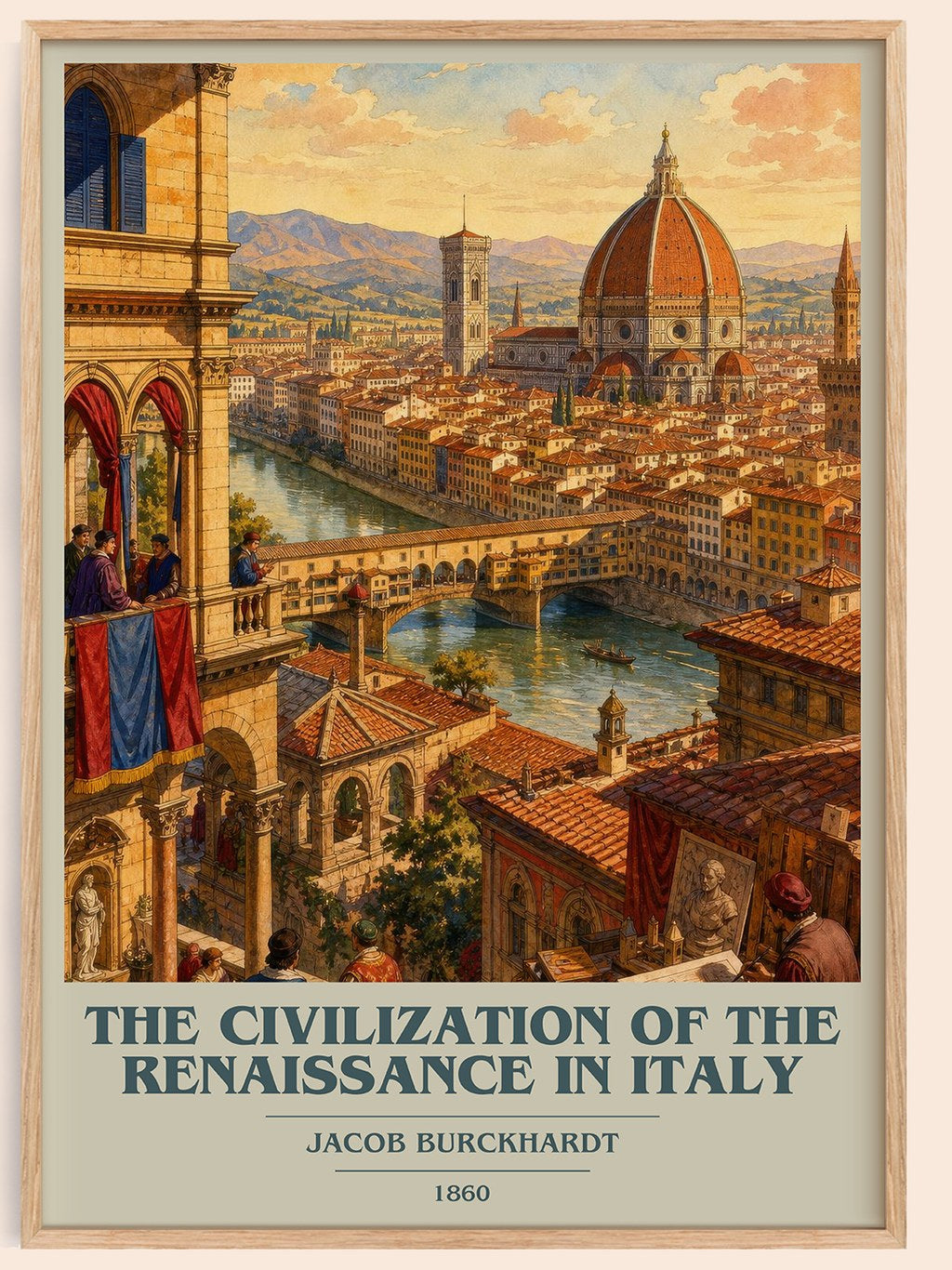 The Civilization Of The Renaissance In Italy book cover book poster by Jacob Burckhardt – framed literary art print