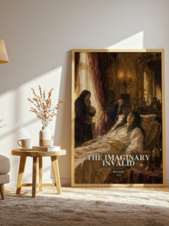 The Imaginary Invalid watercolour print in frame leaning in hallway – classic literature wall art
