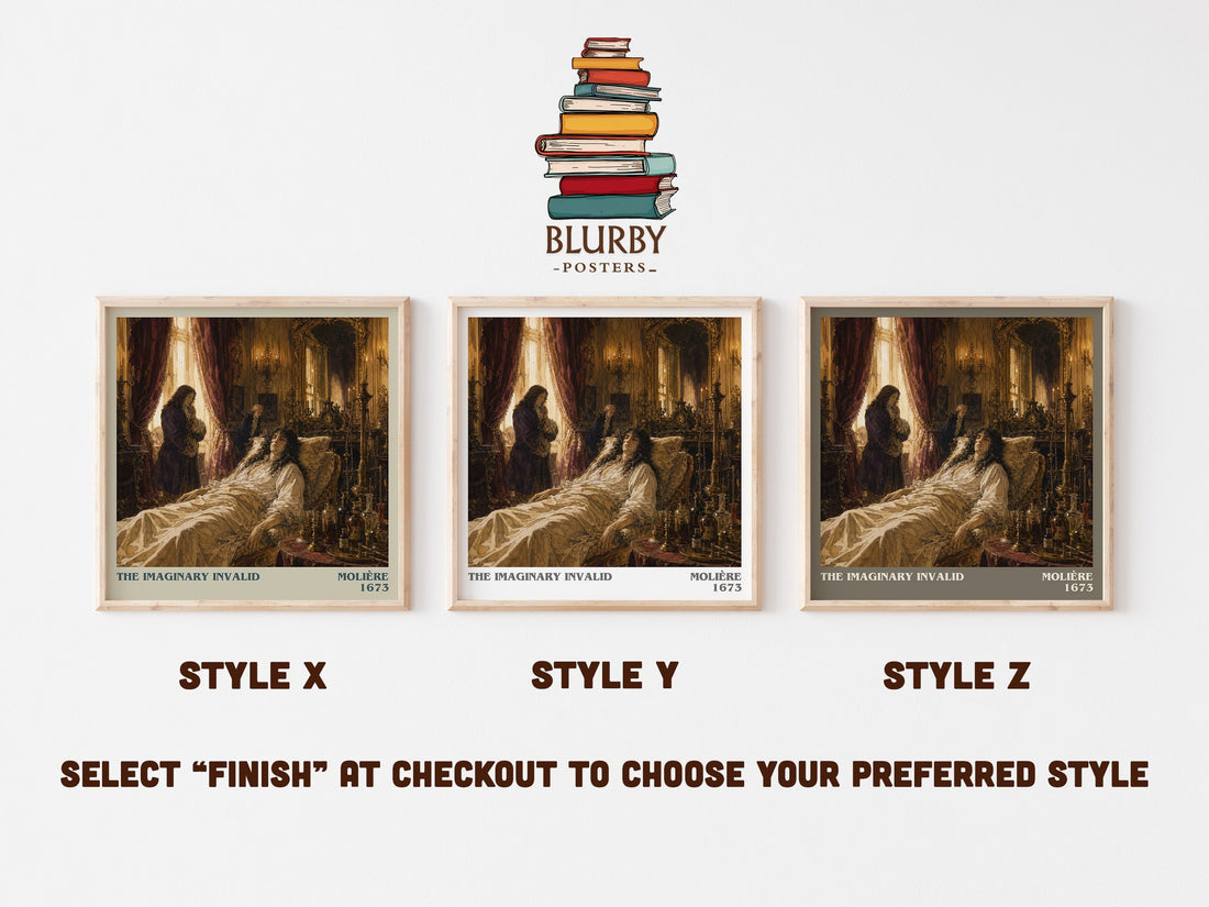 The Imaginary Invalid literary print in frame leaning in hallway – classic literature wall art (mockup)
