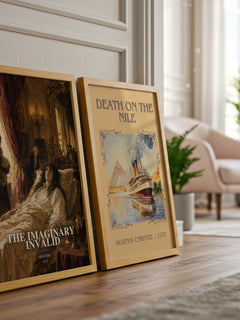 The Imaginary Invalid watercolour print framed by window – literary home decor
