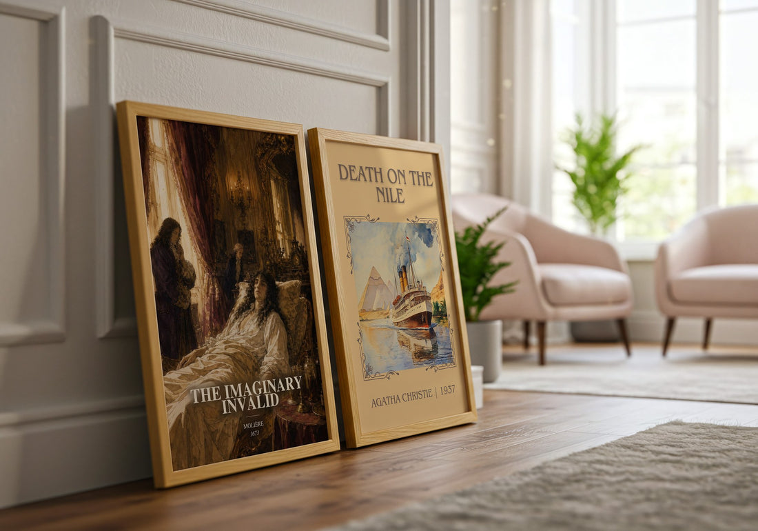 The Imaginary Invalid watercolour print framed by window – literary home decor