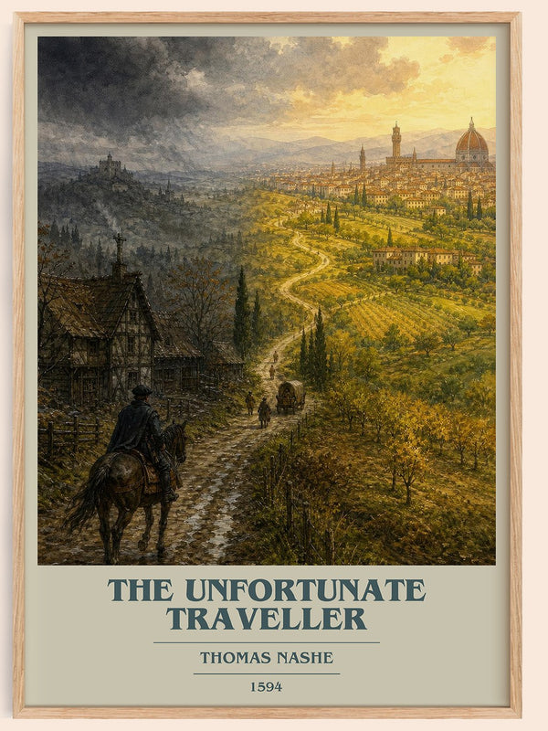 The Unfortunate Traveller book cover book poster by Thomas Nashe – framed literary art print