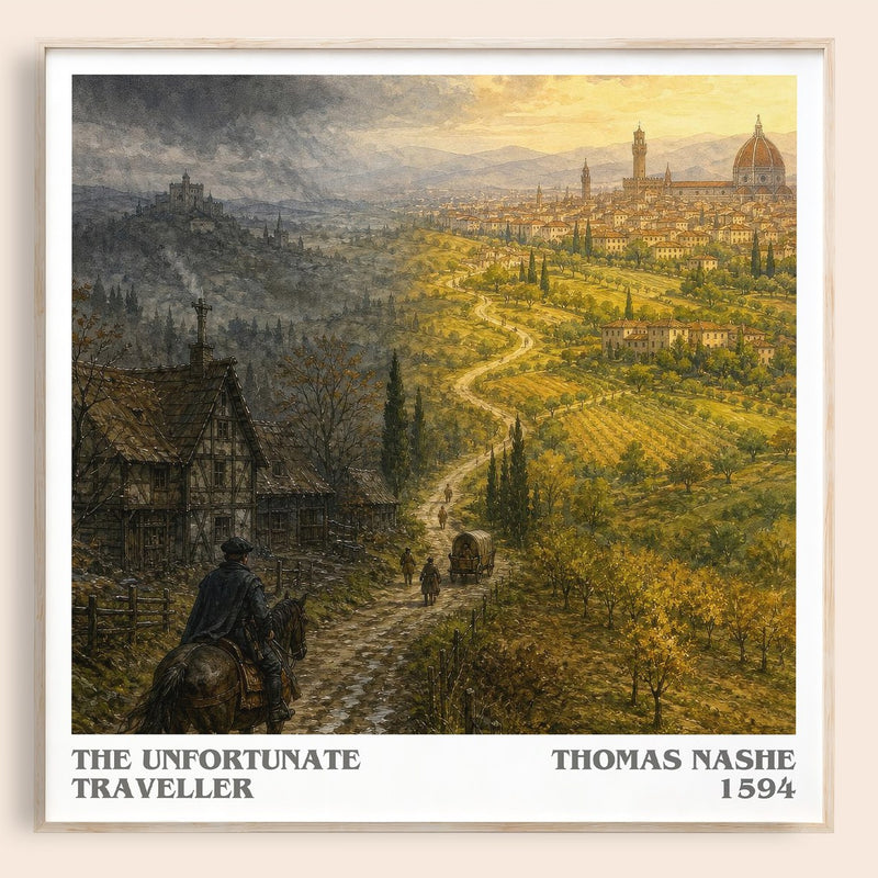 The Unfortunate Traveller literary book poster by Thomas Nashe – framed literary art print