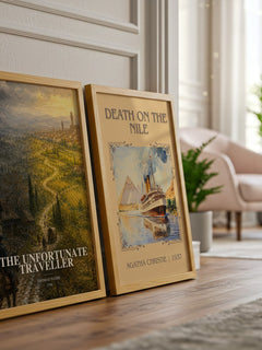 The Unfortunate Traveller watercolour print framed by window – literary home decor