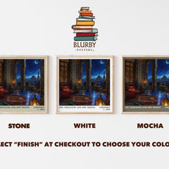 One Thousand and One Nights literary print framed by window – Stone, White and Mocha square prints side by side – choose your colour