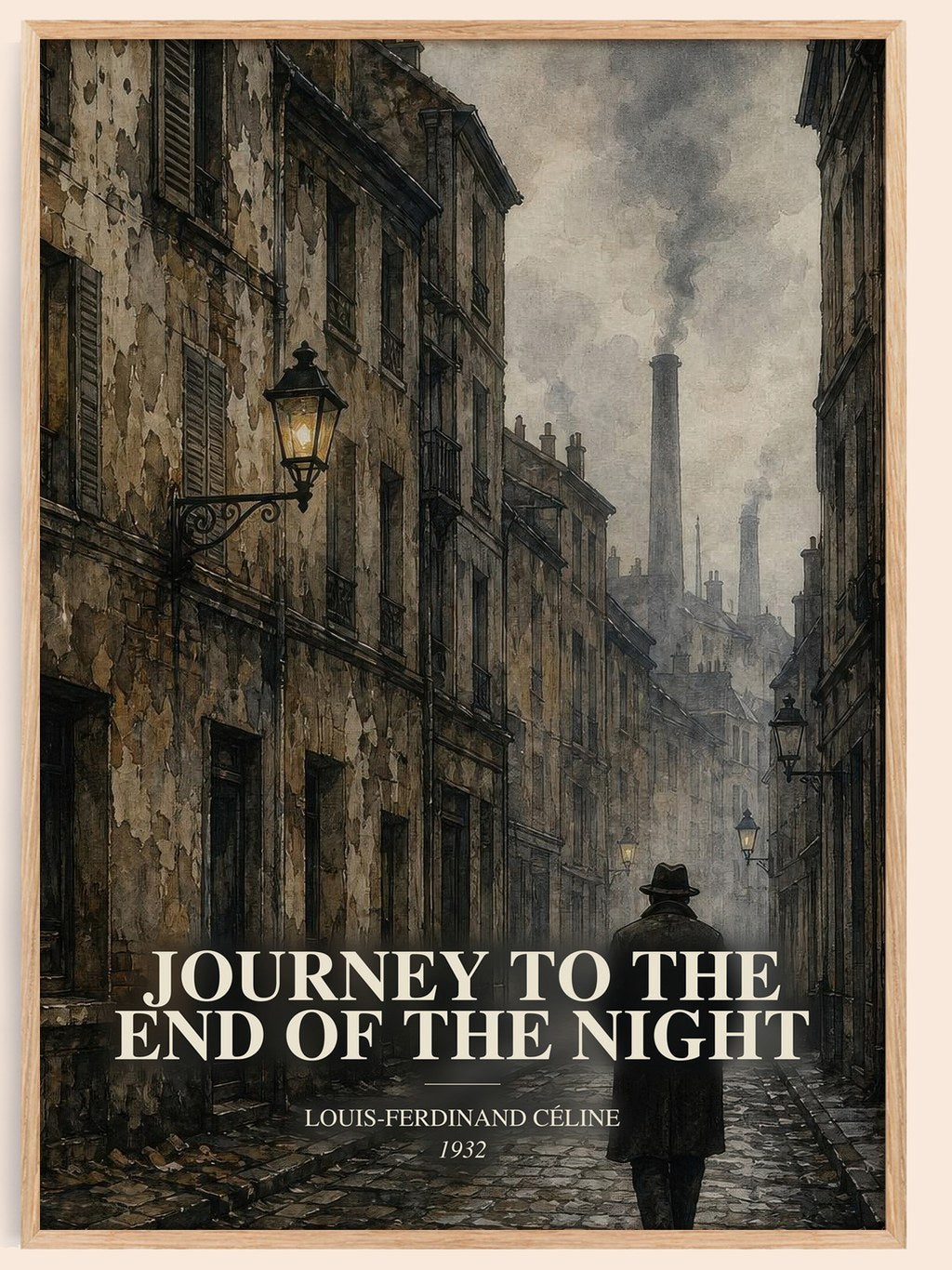 Journey to the End of The Night watercolour book poster by Louis-Ferdinand Céline – framed literary art print
