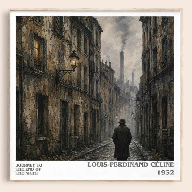 Journey to the End of The Night literary book poster by Louis-Ferdinand Céline – framed literary art print