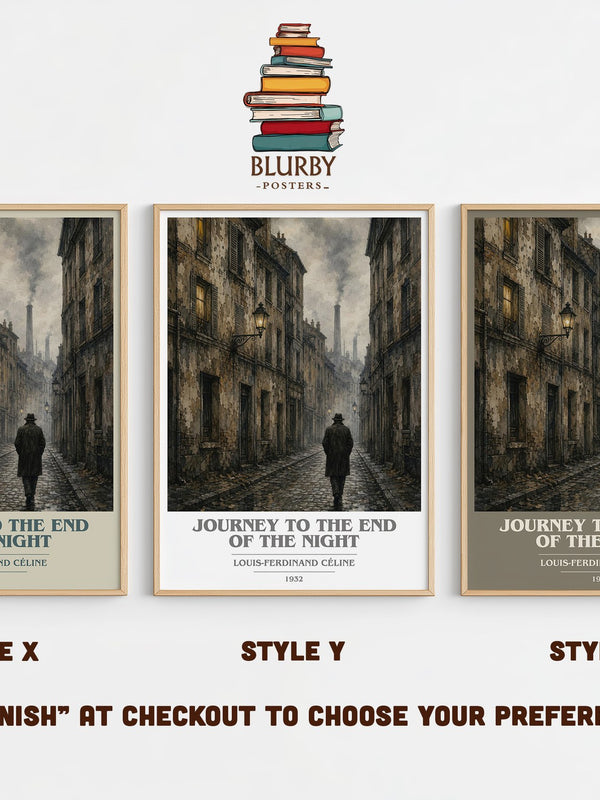 Journey to the End of The Night book cover print in frame leaning in hallway – literary fiction wall art