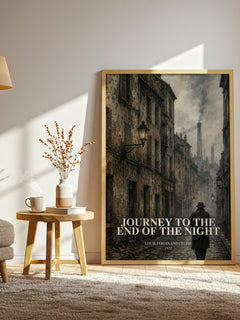 Journey to the End of The Night watercolour print in frame leaning in hallway – literary fiction wall art
