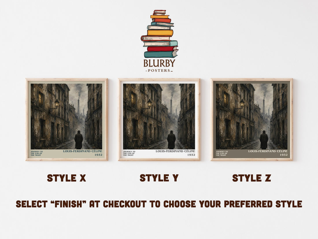 Journey to the End of The Night literary print in frame leaning in hallway – literary fiction wall art (mockup)