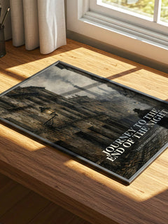Journey to the End of The Night watercolour book poster framed on wall – literary fiction wall art