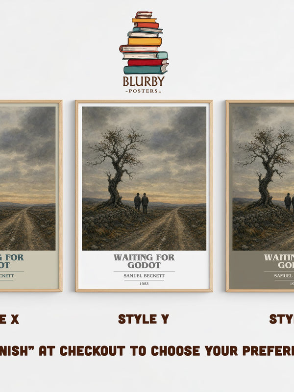 Waiting for Godot book cover print in frame leaning in hallway – philosophy wall art