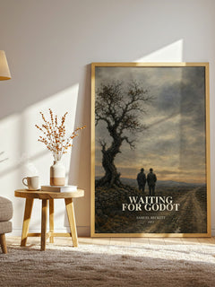 Waiting for Godot watercolour print in frame leaning in hallway – philosophy wall art