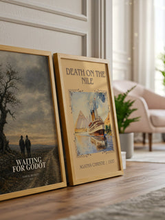 Waiting for Godot watercolour print framed by window – literary home decor