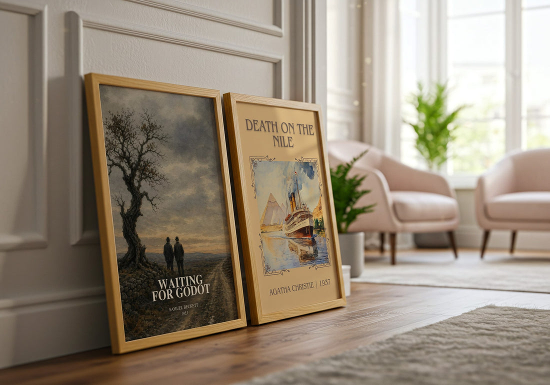 Waiting for Godot watercolour print framed by window – literary home decor