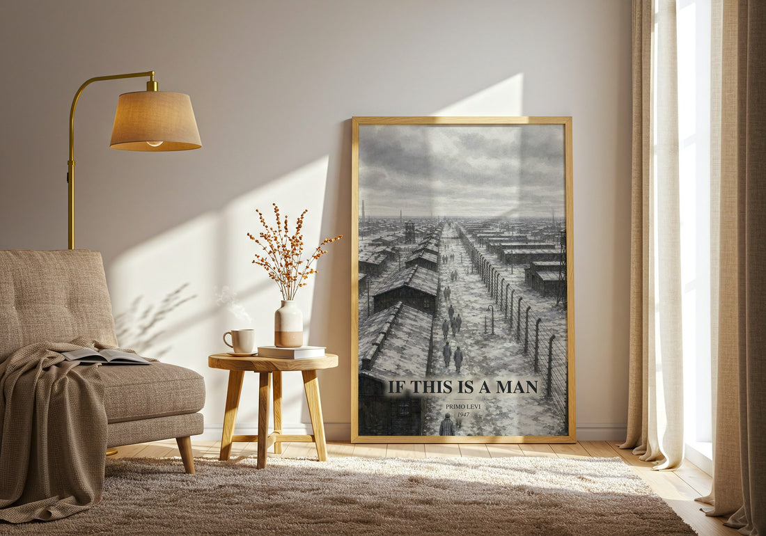 If This Is a Man watercolour print in frame leaning in hallway – memoir wall art