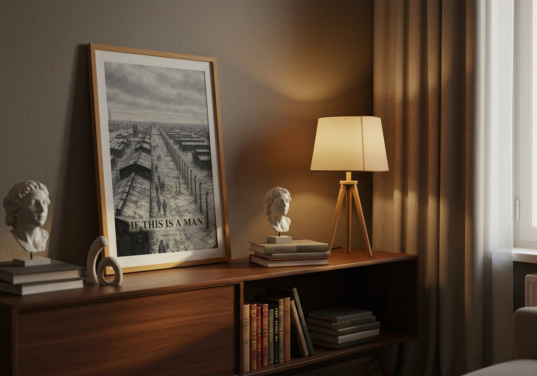 If This Is a Man watercolour print on bookshelf – Primo Levi fan gift