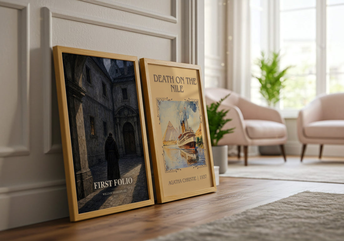 First Folio watercolour print framed by window – literary home decor