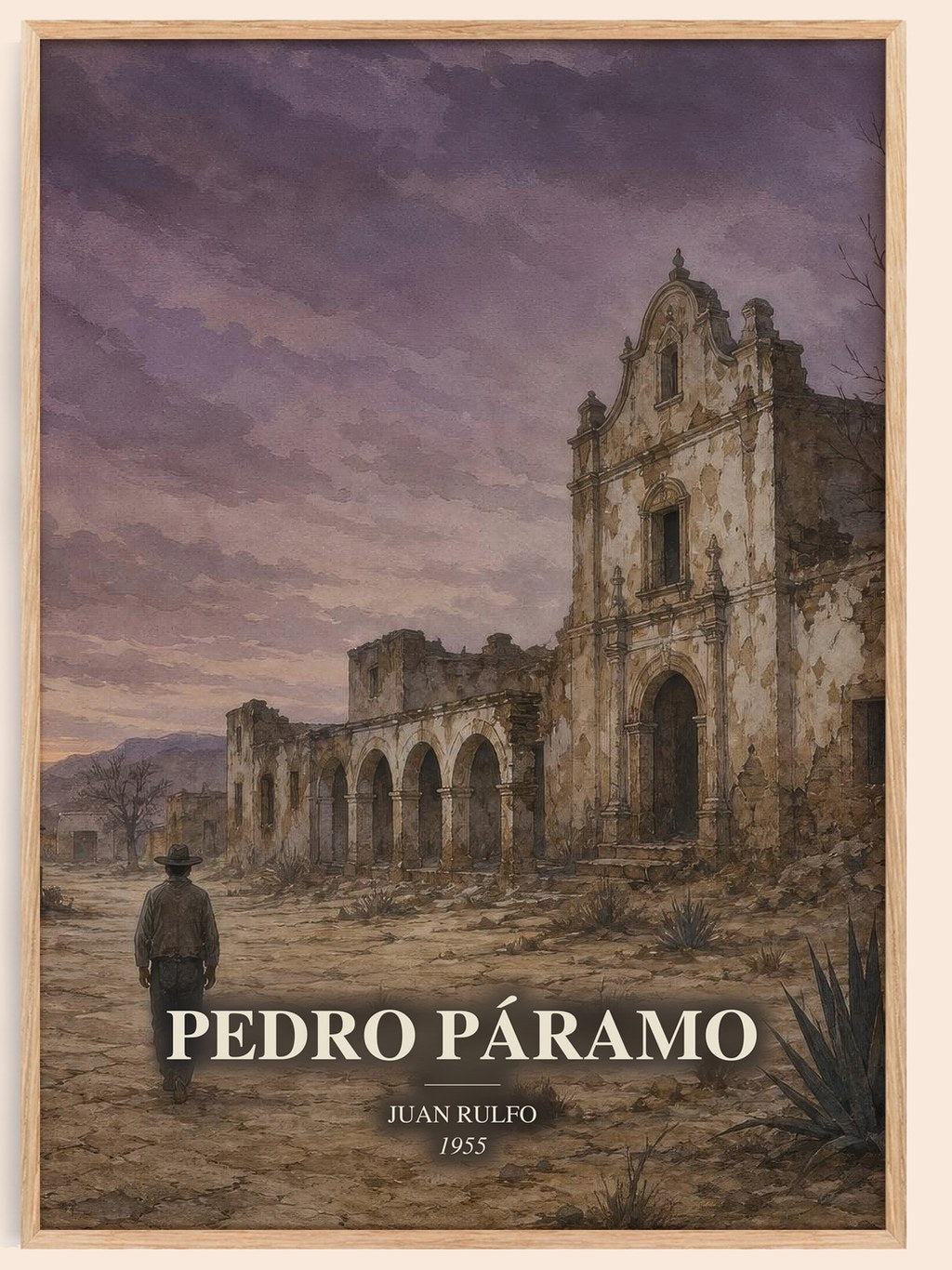 Pedro Páramo watercolour book poster by Juan Rulfo – framed literary art print