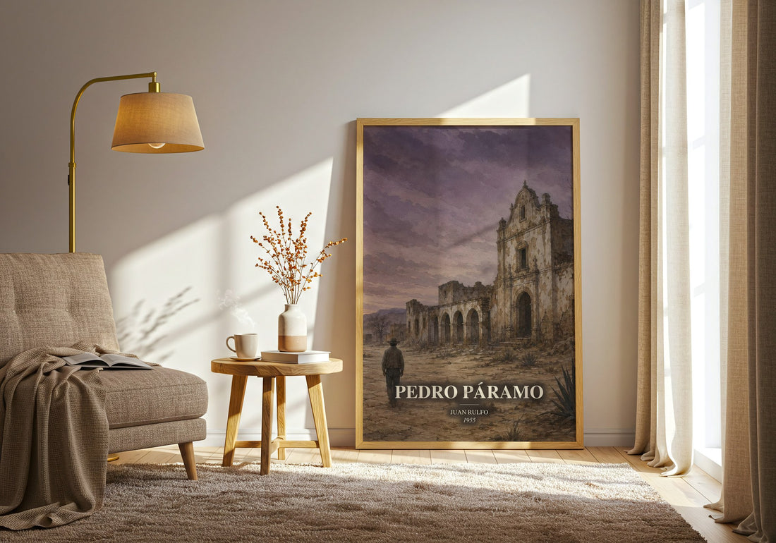 Pedro Páramo watercolour print in frame leaning in hallway – literary fiction wall art