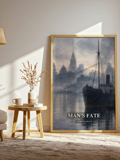 Man's Fate watercolour print in frame leaning in hallway – literary fiction wall art