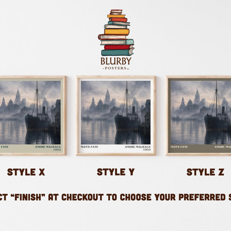 Man's Fate literary print in frame leaning in hallway – literary fiction wall art