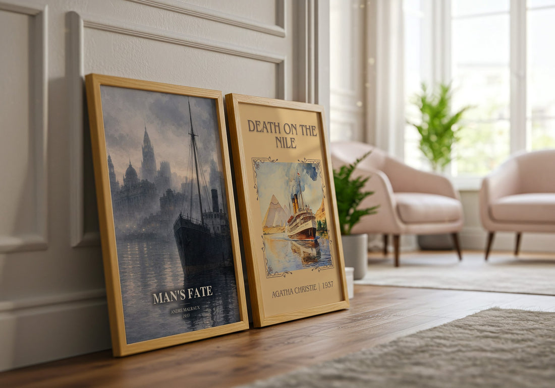 Man's Fate watercolour print framed by window – literary home decor