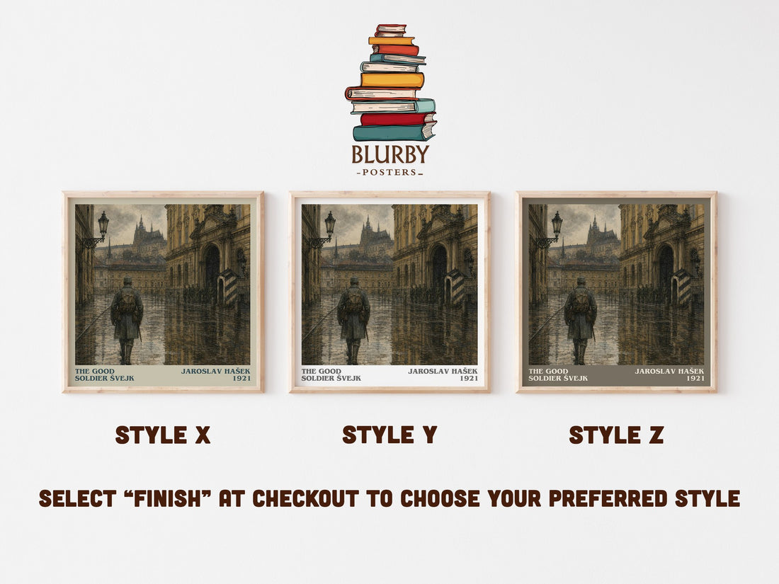 The Good Soldier Švejk literary print in frame leaning in hallway – satire wall art (mockup)