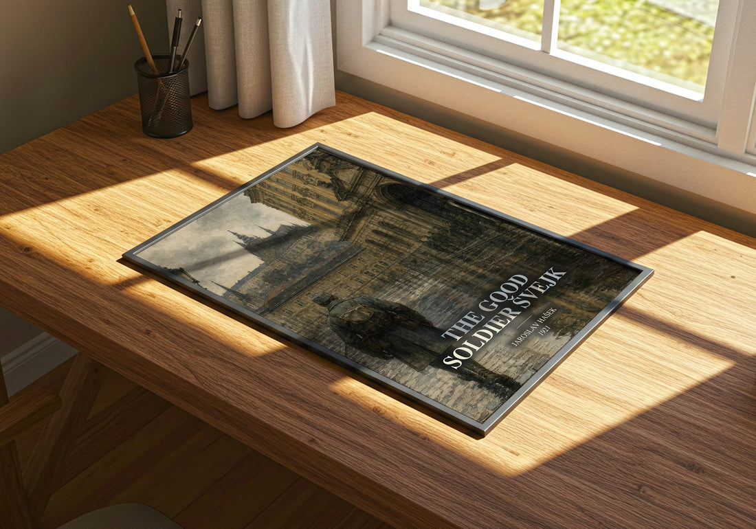 The Good Soldier Švejk watercolour book poster framed on wall – satire wall art