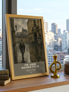 The Good Soldier Švejk book cover print framed by window – literary home decor