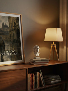 The Good Soldier Švejk watercolour print on bookshelf – Jaroslav Hašek fan gift