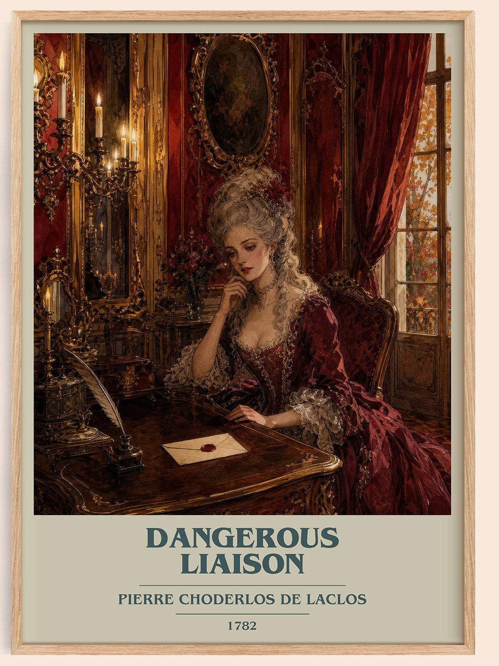 Dangerous Liaison book cover book poster by Pierre Choderlos de Laclos – framed literary art print
