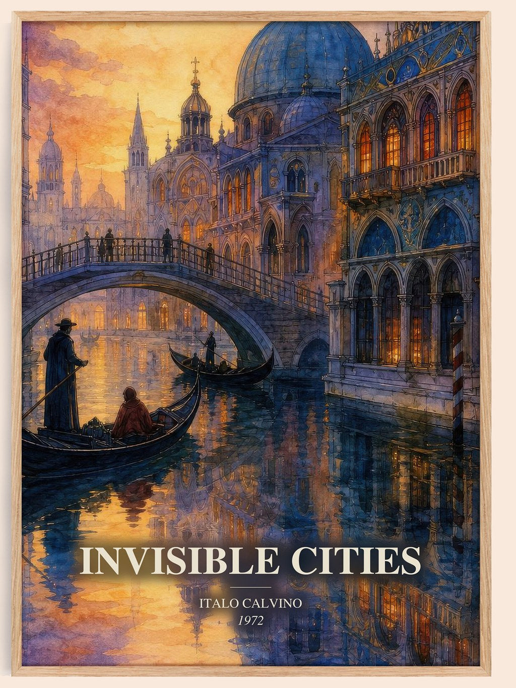 Invisible Cities watercolour book poster by Italo Calvino – framed literary art print