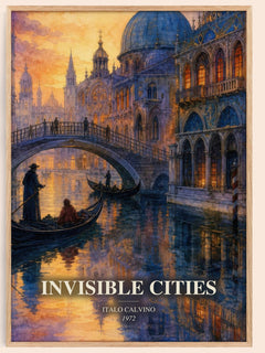 Invisible Cities watercolour book poster by Italo Calvino – framed literary art print