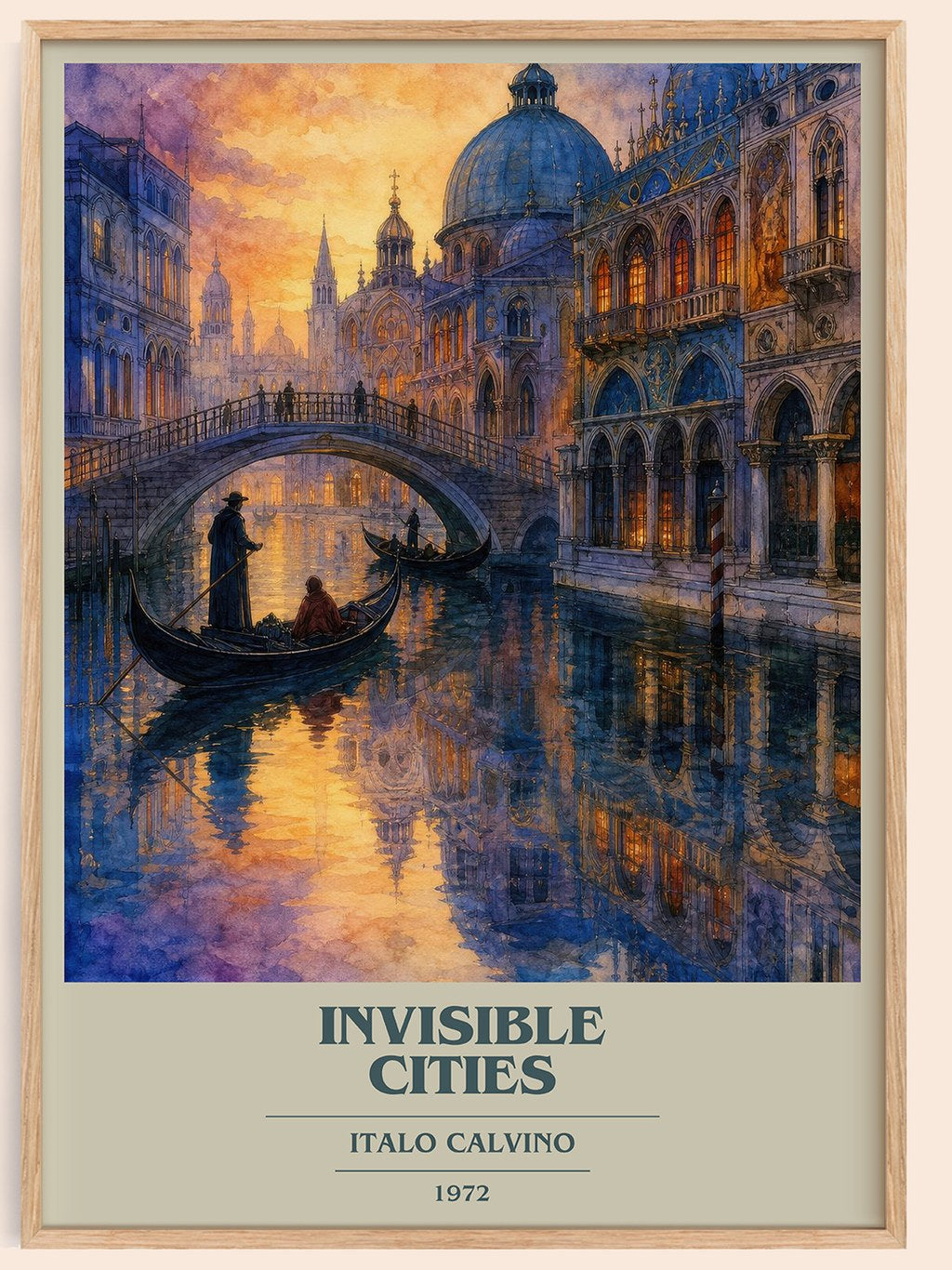 Invisible Cities book cover book poster by Italo Calvino – framed literary art print