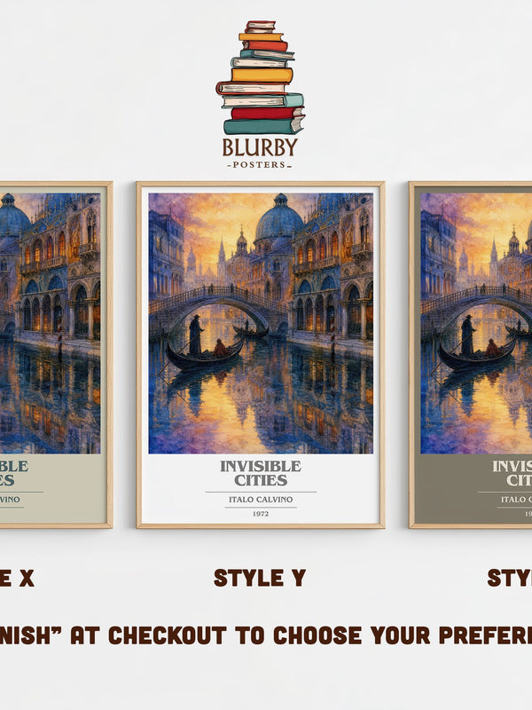 Invisible Cities book cover print in frame leaning in hallway – literary fiction wall art