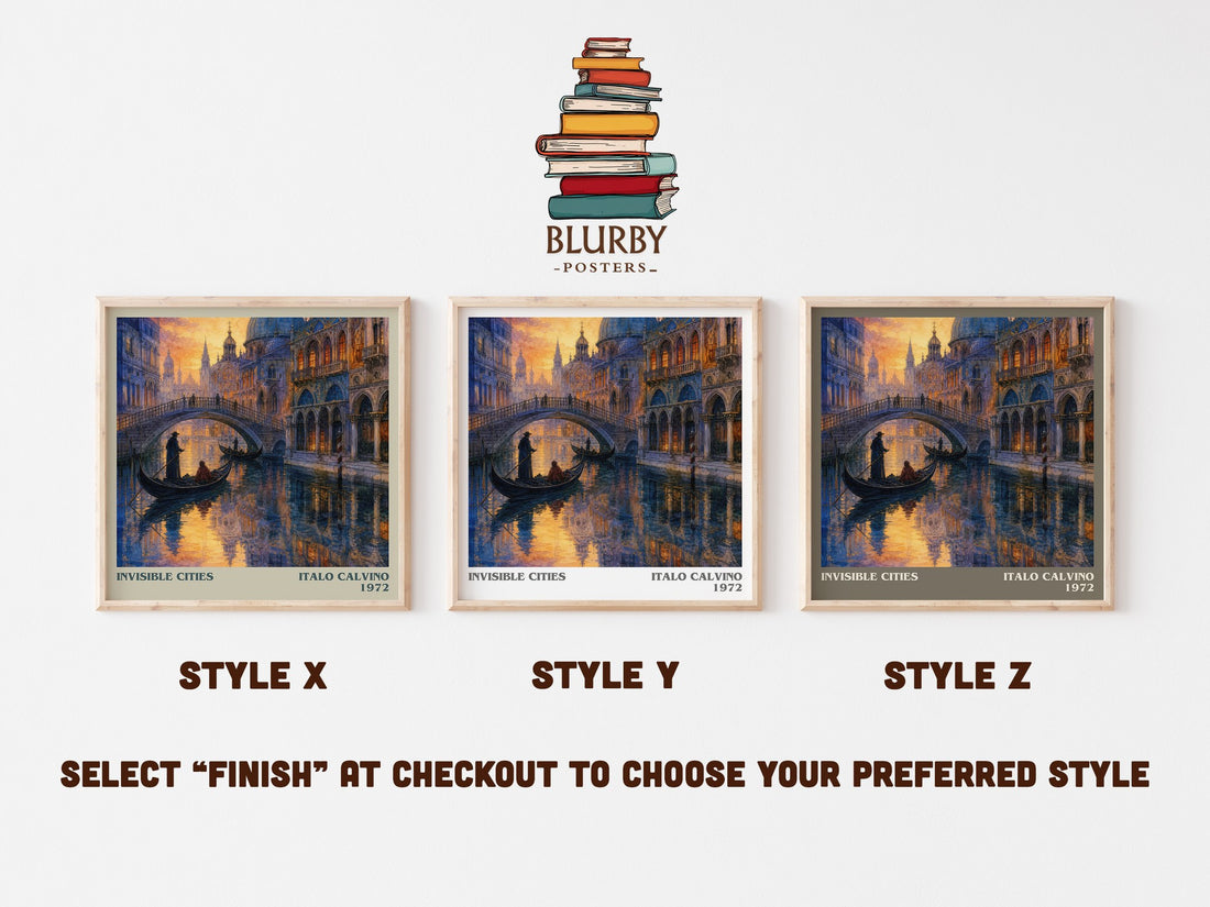 Invisible Cities literary print in frame leaning in hallway – literary fiction wall art (mockup)