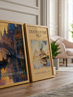 Invisible Cities watercolour print framed by window – literary home decor