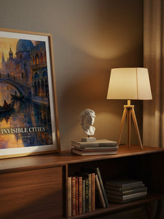 Invisible Cities watercolour print on bookshelf – Italo Calvino fan gift