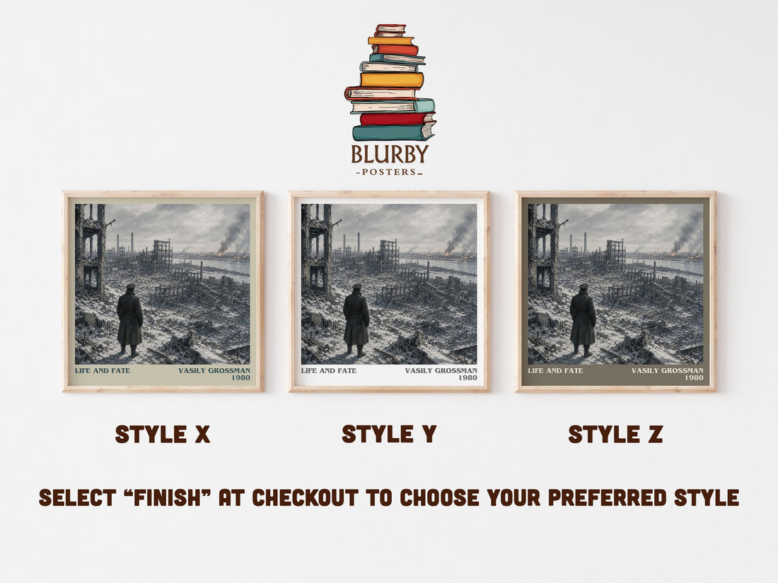Life and Fate literary print in frame leaning in hallway – historical fiction wall art (mockup)